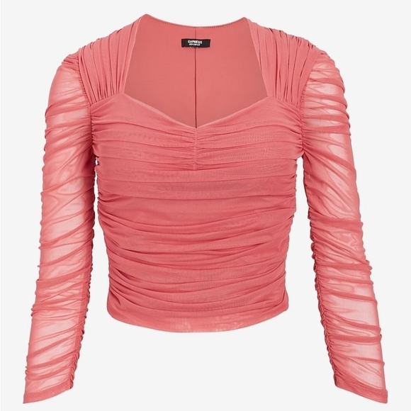 NWT Express Size XS Mesh Ruched Cropped Top - Picture 1 of 7